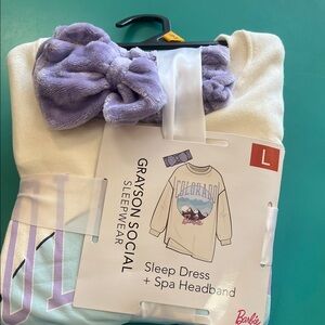 Grayson Social Women's Sleep Dress and Spa Headband Set - Cream and Purple